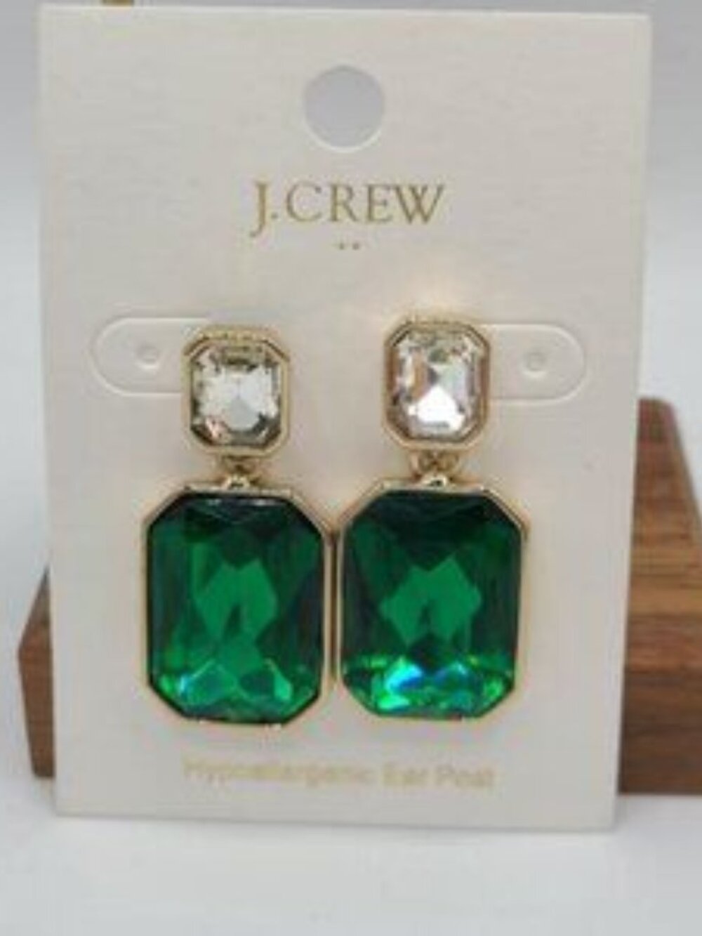J Crew Factory Green Clear Drop Earrings  NWT   NEW
